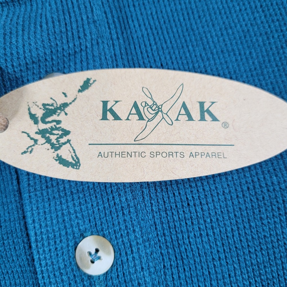 VTG Kayak Mens Glacier Teal Blue Waffle Knit Cotton Polo Shirt 121-153 L NWT - Picture 4 of 10